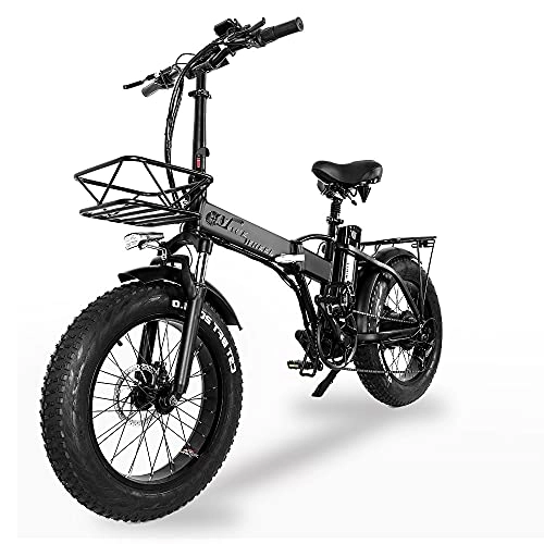 Bicicletas eléctrica : 750W Bicicleta Eléctrica Plegable, Neumáticos Gruesos, Sillín Ajustable y Frenos Duales, Batería Extraíble de 48 V 15 Ah, 7 Marchas, 50 km / h, 3 Modos de Funcionamiento [EU Warehouse