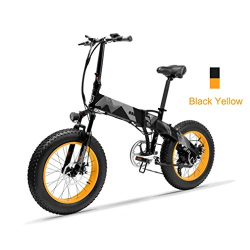 Bicicletas eléctrica : Adulto Bicicleta de Montaña Eléctrica, Bicicleta Eléctrica Plegable Bicicletas 400W Nieve Batería de Litio de 48V 10.4AH / 12.8AH 7 Velocidades Tres Modos de Trabajo, Black Yellow, 48V 12.8AH