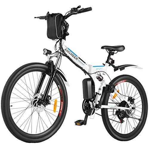 Bicicletas eléctrica : ANCHEER Bicicleta Eléctrica Plegable 26 Pulgadas, E-bike 250W para Adultos, Batería de Litio Extraíble 36V 8Ah, Shimano de 21 Velocidades