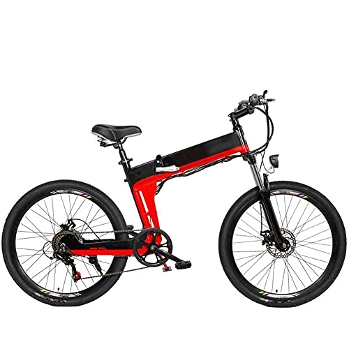 Bicicletas eléctrica : AYHa Bicicleta de montaña eléctrica para adultos, marco de aleación de aluminio Bicicleta eléctrica plegable de 26 pulgadas Frenos de disco doble Batería extraíble de 7 velocidades 48 V, rojo, A 10AH