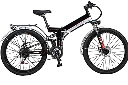 Bicicletas eléctrica : AYHa Bicicleta eléctrica de montaña plegable, bicicleta de batería de 26 'para adultos con motor de 300 W Batería de iones de litio extraíble de 48 V 10 Ah Palanca de cambios de 21 velocidades con as