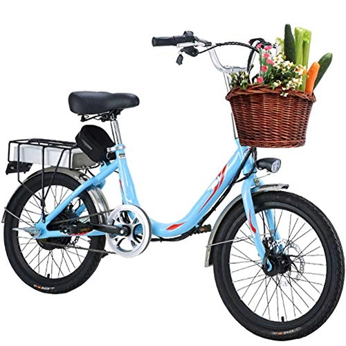 Bicicletas eléctrica : AYHa Señora adulta bicicleta eléctrica, 20 pulgadas Mini bicicleta eléctrica 7 Velocidad de Transmisión Engranajes 48V 8 / conmuta la batería 10Ah Ebike con Asiento trasero Frenos de disco doble, Azul