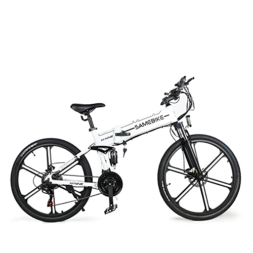 Bicicletas eléctrica : Bicicleta de montaña eléctrica Adultos 26 pulgadas plegable E-MTB, 500W Motor, suspensión delantera Bicicleta de montaña con pantalla LCD, Engranajes de transmisión Shimano de 21 velocidades, Blanco