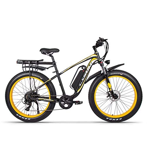 Bicicletas eléctrica : Bicicleta de montaña eléctrica cysum 48V.17AH batería de Litio Bicicleta eléctrica, aleación de Aluminio de Alta Resistencia 26 Pulgadas 4.0 Bicicleta con neumáticos Gruesos (Amarillo-Negro Plus)