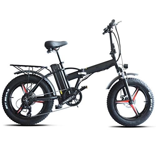 Bicicletas eléctrica : Bicicleta Elctrica Plegable, Bicicletas 500W Nieve con Ruedas de 20"", Batera 48V 15Ah, Asiento Ajustable Modo Pedal, Modo Ciclomotor y Elctrico Puro, Negro
