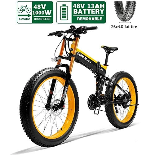 Bicicletas eléctrica : Bicicleta elctrica TCYLZ Ebikes, neumticos grasos, bicicleta de montaña, 26 E-Bike con 48 V 13 Ah / 1000 W batera de litio con cambio Shimano de 21 velocidades