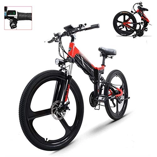 Bicicletas eléctrica : Bicicleta Electrica Montaña, Fat Bike Bici Electrica Bicicletas 26 pulgadas, 48V 400W 12.8 AH Bicicletas Electricas Plegables Batería de litio Extraíble, ebike Mountain Bike Electric Bike, Rojo