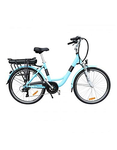 Bicicletas eléctrica : Bicicleta Electrique-VAE City Newton Urban 26 de Aluminio Mezclado Mujer Zu-Mann de 6 velocidades con Pantalla LCD, Motor de 250 W Azul