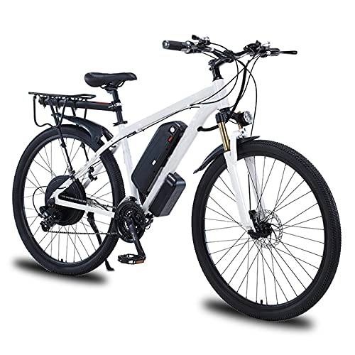 Bicicletas eléctrica : Bicicleta Eléctrica, 29 " Bicicleta de montaña eléctrica para adultos, E-bike con batería de litio extraíble de 21 velocidades, Motor de 48V 13Ah 1000W, Frenos de doble disco Commute Ebike, Blanco