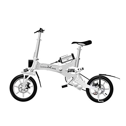 Bicicletas eléctrica : Bicicleta eléctrica de 14 Pulgadas, Cuadro de aleación de Aluminio, Plegable con Rango de Crucero de batería de Litio 36v5A 20-30 km, Plata