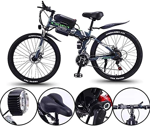 Bicicletas eléctrica : Bicicleta eléctrica de 26 Pulgadas 36V 350W Motor Snow Bicicleta eléctrica con MTB Plegable de 21 velocidades para Hombres, Mujeres, Damas / Commute Ebike (Color: Verde)
