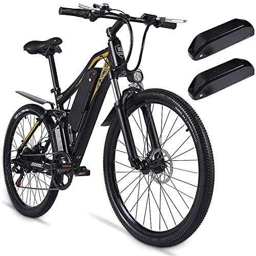 Bicicletas eléctrica : Bicicleta eléctrica de 27, 5 pulgadas con dos baterías de litio extraíbles de 48 V / 17 Ah, suspensión completa, Shimano 7 velocidades City E-bike Kinsella M60