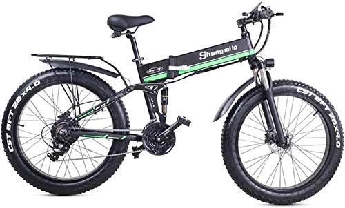 Bicicletas eléctrica : Bicicleta eléctrica de nieve, Bici eléctrica de neumático de grasa de 26 pulgadas para adultos nieve / montaña / playa ebike, motor 1000w, 21 velocidades de nieve nieve e-bike con asiento trasero Bate