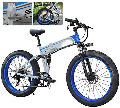 Bicicletas eléctrica : Bicicleta eléctrica de nieve, Bicicleta eléctrica plegable para adultos 7 Speed ​​Shift Bike Mountain Bike de 26 pulgadas Ruedas de lapelación de la montaña Bicicleta eléctrica MTB DUAL Suspensión Bic