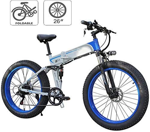 Bicicletas eléctrica : Bicicleta eléctrica de nieve, Bicicletas plegables eléctricos for adultos marco de bicicletas de montaña de acero 7 velocidad de 26 pulgadas ruedas dobles Suspensión bicicleta plegable E-Bici de peso