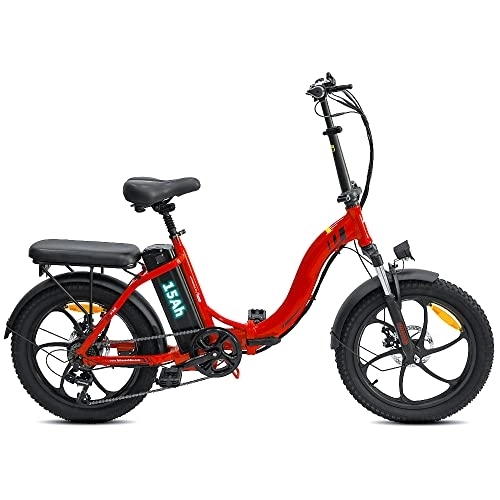 Bicicletas eléctrica : Bicicleta Eléctrica E-Bike Plegable 36V 15Ah, con 3.0'' Neumáticos Gordos, Shimano de 7 Velocidades, Kilometraje: 90-120 km, con Medidor LCD, Bicicleta Eléctrica para Adultos 250W (Rojo)