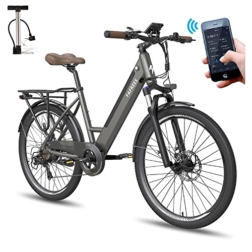 Bicicletas eléctrica : Bicicleta eléctrica Fafrees F26 Pro 26 Pulgadas Bicicleta eléctrica Urbana Adulto E-Bike Motor 250W, batería 10Ah, Shimano 7 velocidades, 25km / h, Gris