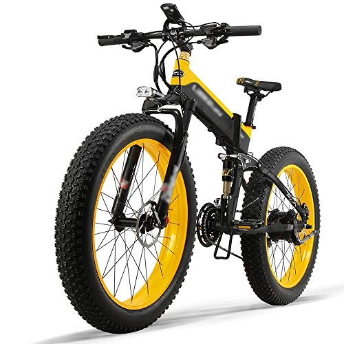 Bicicletas eléctrica : Bicicleta Eléctrica Plegable 500W 40km / h Ruedas Anchas 26 x 4 Pulgadas Bateria Removible 48V 12, 8AH Shimano 27 Velocidades Bicicletas de Montaña / Carretera / Playa / Nieve para Hombres [EU Stock