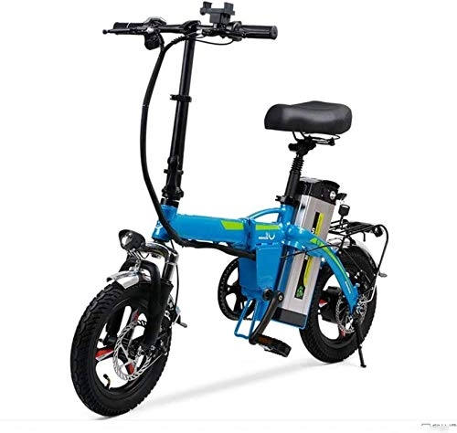 Bicicletas eléctrica : Bicicleta eléctrica Plegable de 14 Pulgadas Adulta con batería de Litio extraíble de 48V 20AH, absorción de Golpes hidráulicos, Tres Modos de Montar a 35 km / h por Hora, Negro, Azul