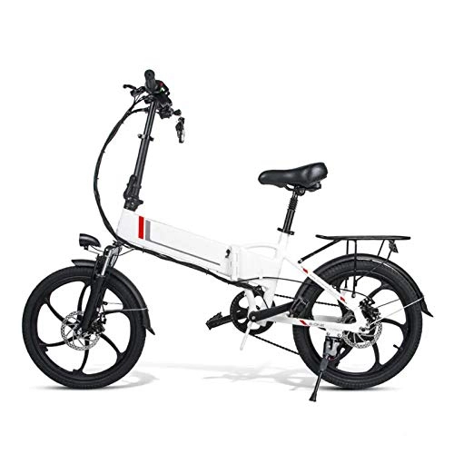 Bicicletas eléctrica : Bicicleta eléctrica plegable de 20 pulgadas, 35 km / h, kilometraje 80 km, con soporte para teléfono móvil - Portaequipajes trasero (recargable) / 7 velocidades