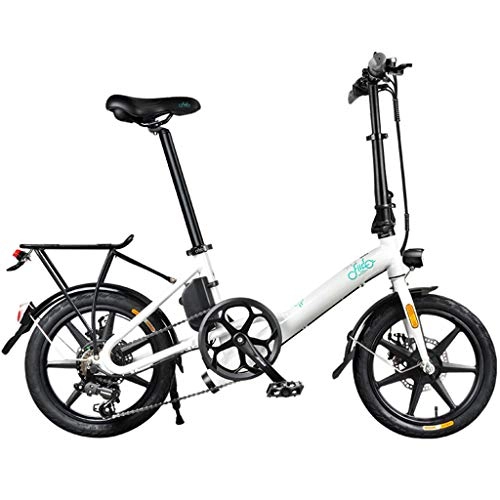 Bicicletas eléctrica : Bicicleta eléctrica plegable, mini batería de movilidad para adultos, batería de litio de 16 pulgadas 10.5Ah / 36V Duración de la batería 100 km, 3 modos de conducción opcionales, blanco / negro