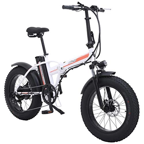 Bicicletas eléctrica : Bicicleta Eléctrica Plegable para Adultos, 26 Pulgadas * 4.0 Neumáticos Grandes con Tres Modos de Trabajo Bicicletas 500W Nieve Extraíble 48V 15AH batería, Blanco, 48V 15AH