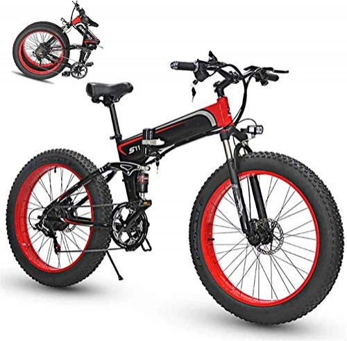 Bicicletas eléctrica : Bicicleta eléctrica plegable para adultos, bicicleta de montaña de 26 " / bicicleta de viaje diario con motor de 350 W, neumático grueso para bicicleta eléctrica, frenos de doble disco, luz LED, transm