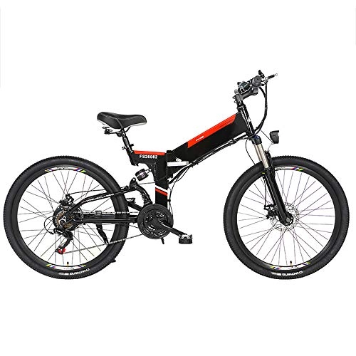 Bicicletas eléctrica : Bicicleta Eléctrica Plegable Plegable Bicicleta De Montaña Eléctrica Plegable 26" 350W Motor Sin Escobillas Portátil para Exterior, Batería De Litio 48V, Negro, 10AH
