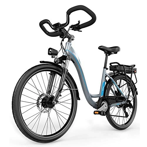 Bicicletas eléctrica : Bicicleta Eléctrica Unisex Adulto, 400W Batería de Iones de Litio Extraíble 36V / 10Ah Doble Freno Disco Suspensión Delantera, Gray Blue, B