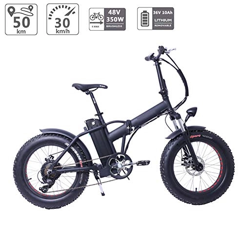 Bicicletas eléctrica : Bicicleta plegable 350W 48V 10Ah Bicicleta elctrica de potencia, luz de bicicleta LED, horquilla de suspensin y rueda integrada de radios de aleacin de magnesio sper liviana de 20