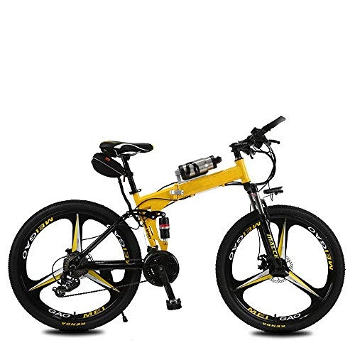 Bicicletas eléctrica : Bicicleta Plegable Litio Eléctrico Plegable Bicicleta De Montaña Eléctrica 26 Pulgadas 21 Velocidad 36V Adulto Una Vida Redonda 20-25KM 6.8A Yellow