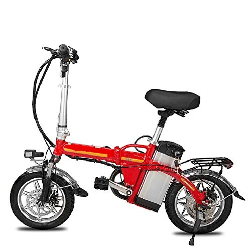 Bicicletas eléctrica : Bicicletas Electricas, 14 '' De Luz Elctrica Plegable De La Bicicleta para IR Al Trabajo Y Ocio, Pedal Asistido Neutro Bicicletas, 400W / 48V / 80Km, Rojo