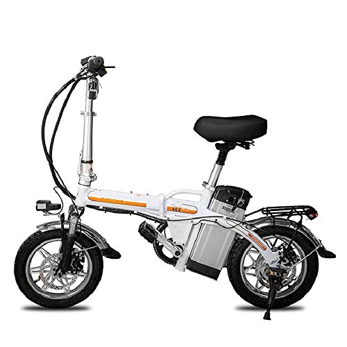 Bicicletas eléctrica : Bicicletas Electricas, 14 '' De Luz Elctrica Plegable De La Bicicleta para IR Al Trabajo Y Ocio, Pedal Asistido Neutro Bicicletas, 400W / 48V, Blanco