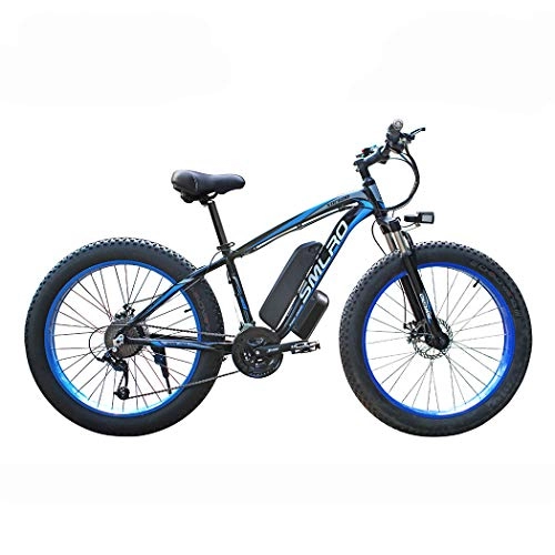 Bicicletas eléctrica : Bicicletas eléctricas para adultos hombres de las mujeres, 4, 0" anchos neumáticos de 26" 21 señoras velocidad de bicicletas montaña, 48V 13 / 15AH 350W / 500W / 1000W MTB E-bici, Black blue, 1000W15AH
