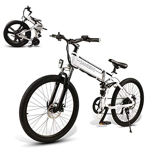 Bicicletas eléctrica : CAMTOP Bicicletas Eléctricas Plegables Adulto Ebike Bici de Montaña Hombre Mujer 26 Pulgadas 500W 48V / 10Ah Batería extraíble de Iones de Litio (Borde de radios Blanco)