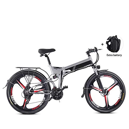 Bicicletas eléctrica : CARACHOME Bicicleta eléctrica para Adultos, Bicicleta eléctrica para Hombres y Mujeres con batería Adicional y Pantalla LCD, Rango de Crucero 35-40 km | 350W * 48V * 10.4Ah, Gris