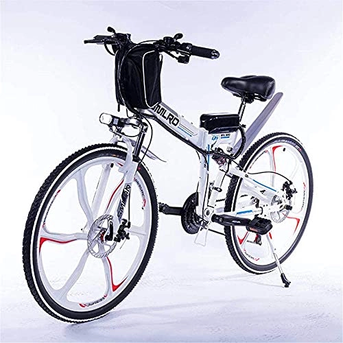 Bicicletas eléctrica : CCLLA Bicicleta eléctrica Batería de Litio Plegable asistida Bicicleta de montaña Bicicleta de batería de 27 velocidades 350W48v13ah Suspensión Completa remota, Blanco, 10AH
