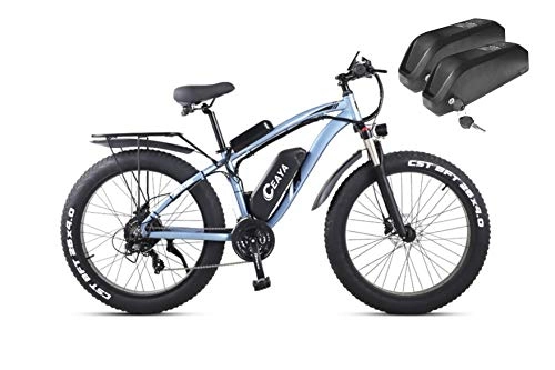 Bicicletas eléctrica : Ceaya Bicicleta Electrica Plegable 26 Pulgadas 1000W 48V batería Dual MTB E-Bike Adulto Hombre Mujer (Azul（batería Dual）)