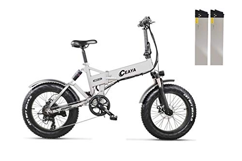 Bicicletas eléctrica : Ceaya Bicicletas eléctricas Plegable 20 Pulgadas 500W 48V batería Dual MTB E-Bike Adulto Hombre Muje（Plata）