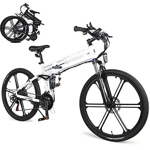 Bicicletas eléctrica : CHEIRS Bicicleta eléctrica Plegable 26", batería de Iones de Litio de 48 V y 10 Ah, Pantalla LCD a Color con USB, para Hacer Ejercicio en Bicicleta al Aire Libre, White