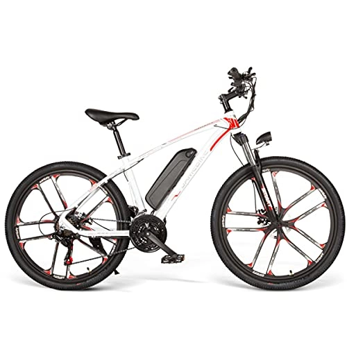 Bicicletas eléctrica : CHEIRS Motor de 350 W, Bicicleta de montaña eléctrica de 26"con batería extraíble de Iones de Litio de 48 V 8 Ah, Engranajes Profesionales de 21 velocidades, para Adultos, White