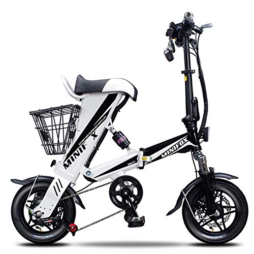 Bicicletas eléctrica : CJCJ-LOVE Bicicletas Plegables Elctricos, 12 Pulgadas De 36V 350W Batera De Litio Plegable E-Bici Scooter Mini Porttil, Blanco, 30 km