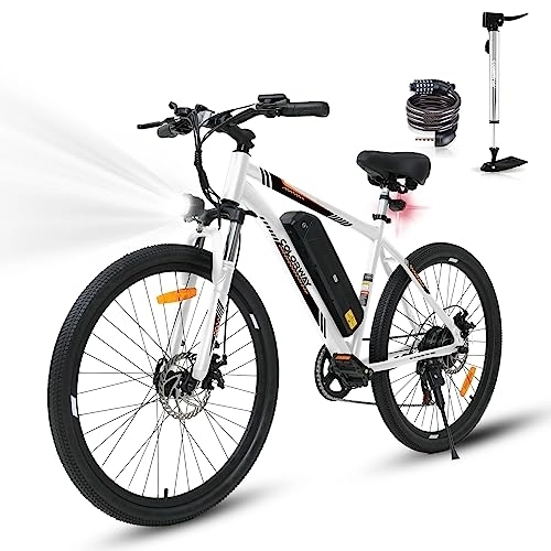 Bicicletas eléctrica : COLORWAY Bicicleta Eléctrica para Adultos, Bicicleta de Montaña de 26 / '', EBike de Paseo con Batería Extraíble de 36V 15Ah, Pantalla LCD, Doble Freno de Disco ebike, Blanco Naranja, BK15