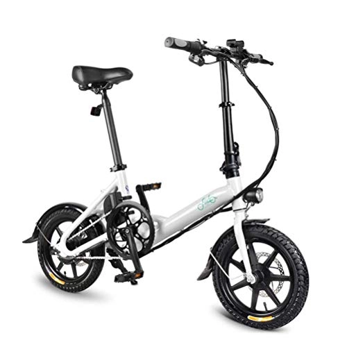 Bicicletas eléctrica : Crazywind Unisex Elctrico Bicicleta Plegable Plegable Bicicleta Doble Freno de Disco Porttil para Ciclismo - Blanco