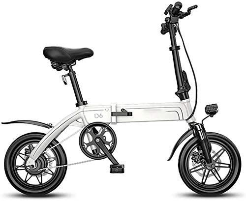 Bicicletas eléctrica : CYSHAKE Casa Bicicleta eléctrica Plegable, Ligero de la Bicicleta de 36V 250W 6AH móvil de la batería de Litio de aleación de Aluminio Bastidor de la Bicicleta con Guardabarros (Color : White)