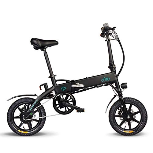 Bicicletas eléctrica : CYSHAKE Zuhause 14 Pulgadas Plegable Bicicleta eléctrica de 25 KM / h Adult Light aleación de Aluminio de la Bicicleta eléctrica Mit Kotflügel (Color : Black)