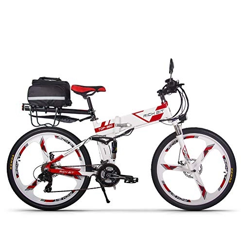 Bicicletas eléctrica : cysum Bicicleta eléctrica RT860 36V 12.8A batería de Litio Bicicleta Plegable Bicicleta de montaña 17 * 26 Pulgadas Bicicleta eléctrica Inteligente (Blanco-Rojo2)