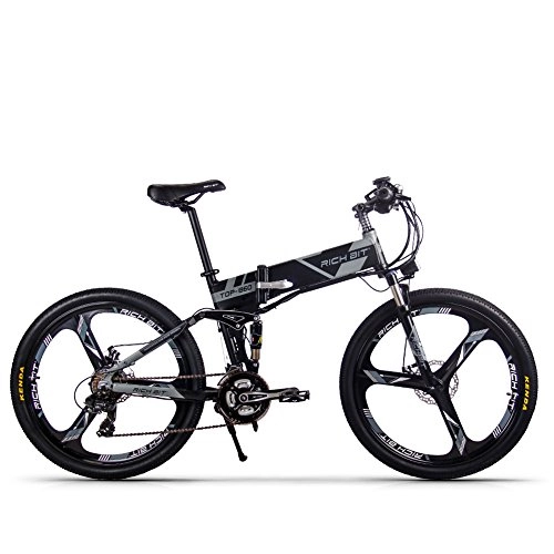 Bicicletas eléctrica : cysum Bicicleta eléctrica RT860 36V 12.8A batería de Litio Bicicleta Plegable Bicicleta de montaña 17 * 26 Pulgadas Bicicleta eléctrica Inteligente (Negro-Gris)