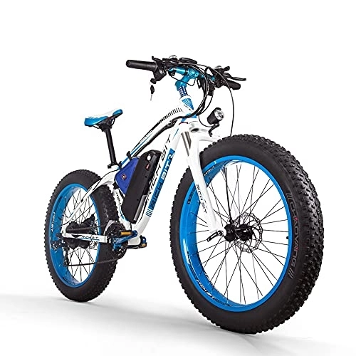 Bicicletas eléctrica : cysum Bicicleta eléctrica top012 Bicicleta de montaña eléctrica para Hombre Adulto 48v 17ah batería 26 '' neumático Gordo Bicicleta electrónica (Azul)