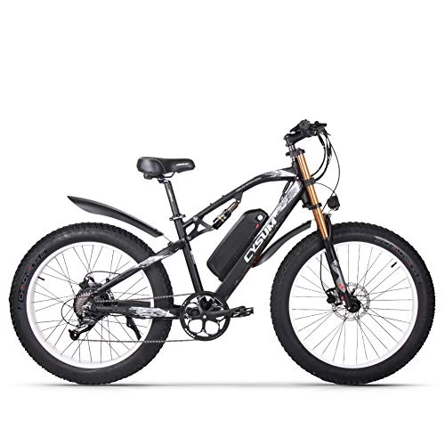 Bicicletas eléctrica : cysum Bicicletas eléctricas para Hombres, Fat Tire de 26 Pulgadas Bicicletas, Bicicleta de montaña con 48V 17Ah Batería de Litio extraíble
